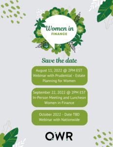 Save the Date for our upcoming Women in Finance Meeting